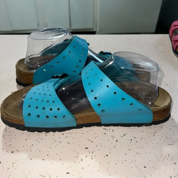 Birkenstock Birkis Freeport Burko-Flor Uppers Perforated 2 Strap Aqua Women Sz 9 - Picture 6 of 11
